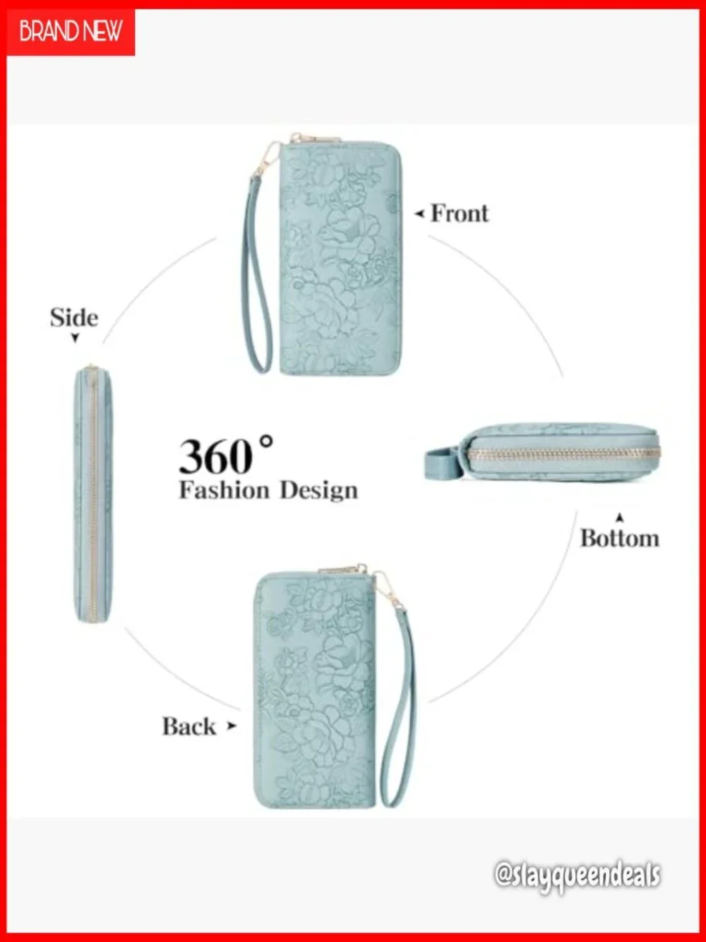 Large Capacity RFID Blocking Leather Wristlet Wallet with Detachable Strap